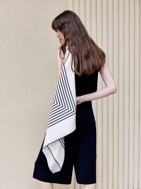 Stripe Centred Monogram Silk Scarf - Ivory