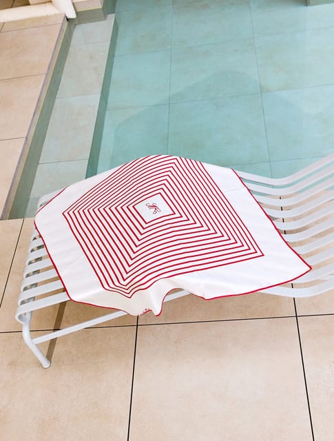 Stripe Centred Monogram Silk Scarf - Red