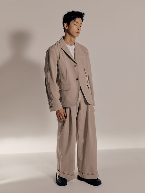 Beige Cotton Nylon Insideout Seam Binding Blazer