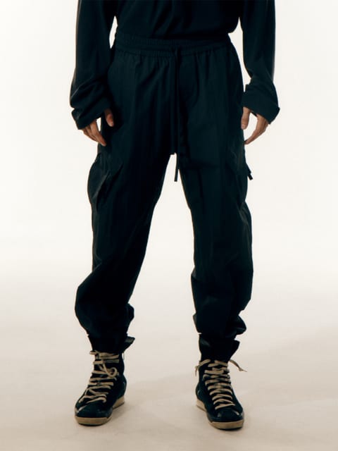 Black Signature Pocket Light Weight Fabric Cargo Track Pants