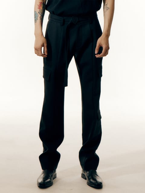 Sustainable Wool Side seam Edge Pocket Detailed Slim Trousers