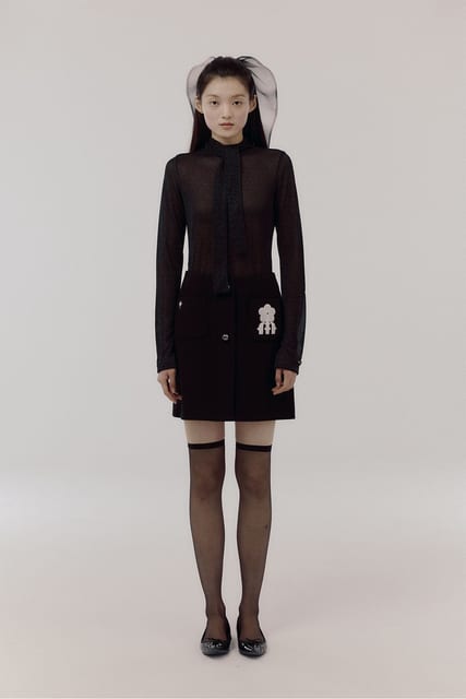 EMBROIDERY LOGO WOOL MINI SKIRT_BLACK
