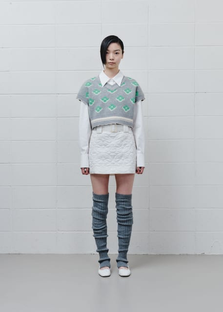 WIDE BELT QUILTING MINI SKIRT - WHITE