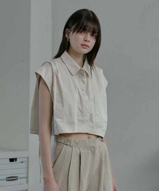 crop pocket shirt -beige