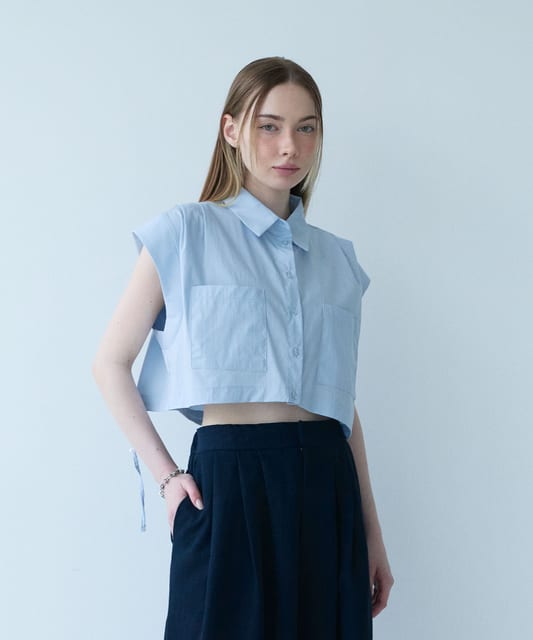 crop pocket shirt -blue