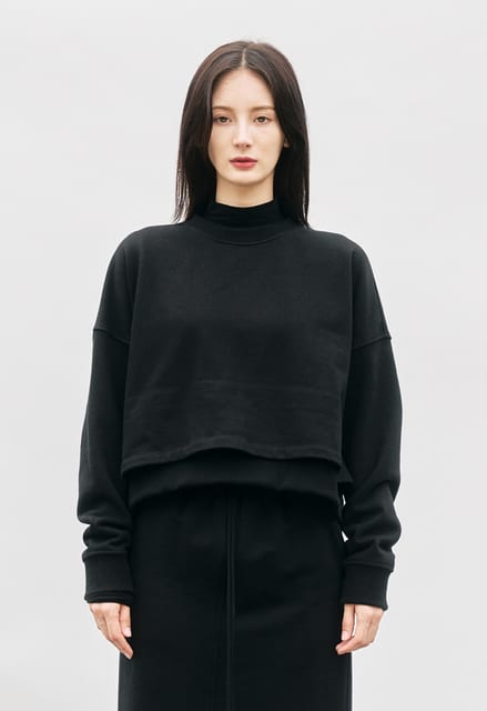LAYERED COTTON CROP SWEATSHIRT BLACK
