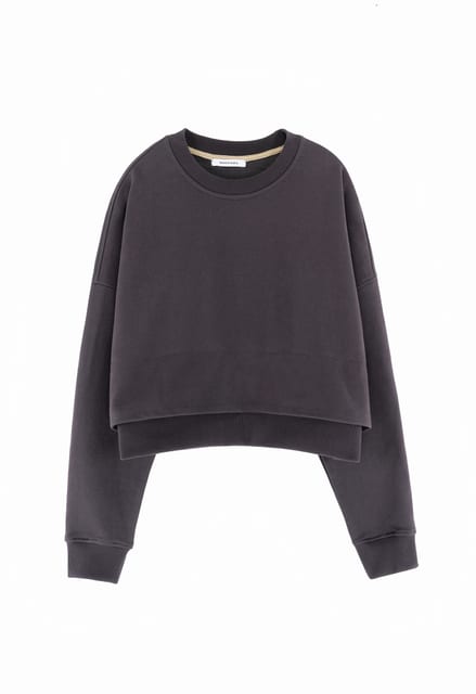 LAYERED COTTON CROP SWEATSHIRT GREY