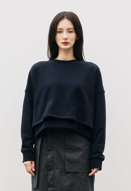 LAYERED COTTON CROP SWEATSHIRT NAVY