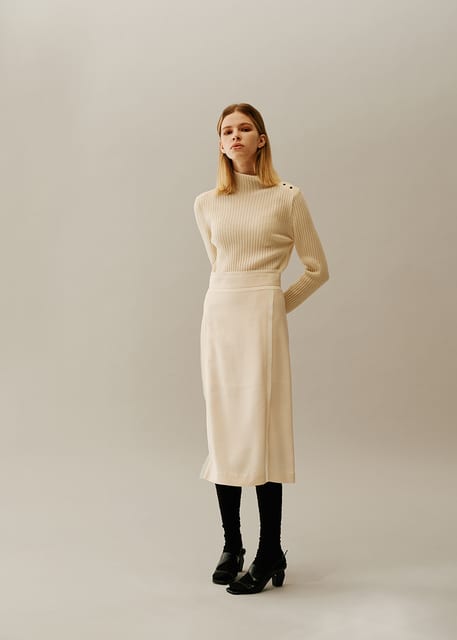 Chiffon Trimming Side Vent Skirt IVORY