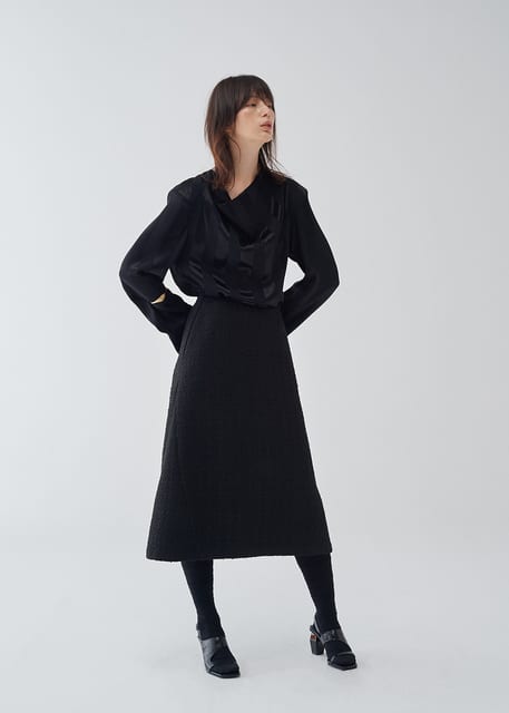Flare A Line Midi Skirt BLACK