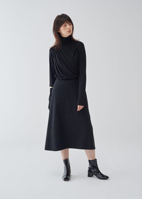 Flare A Line Midi Skirt GRAY