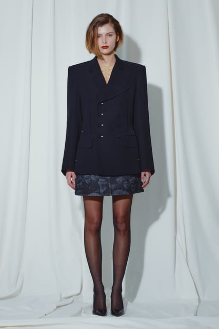 BLACK ASYMMETRICAL FIXED LAPEL JACKET