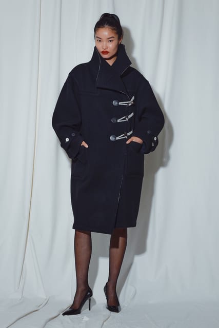 BLACK OVERSIZE FUNNEL NECK DUFFLE COAT