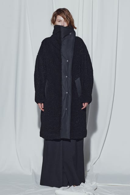 BLACK OVERSIZE FUNNEL NECK TEDDY COAT