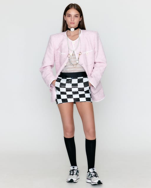 PINK BEADED FLORAL FOUR POCKET JACKET