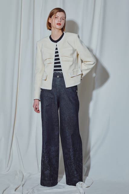 YELLOW SHIRRED FRONT TWEED JACKET