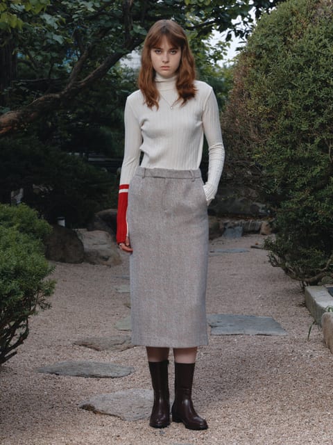 [10th] [Signature] SOPHIA Tweed Wool Long Skirt_Beige