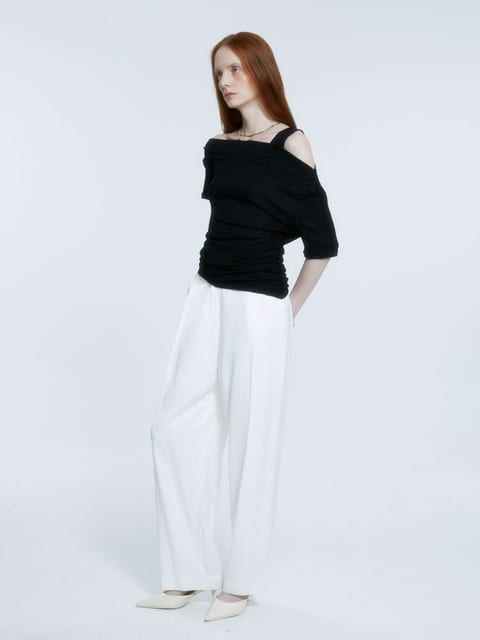 [2nd] SAINT-GERMAIN Unbalanced Off-Shoulder Jersey Top_Black
