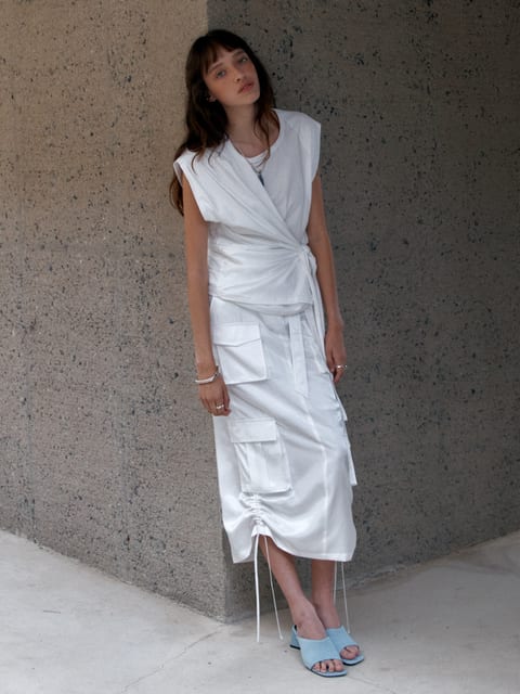 [3rd] DESSINE Draped Sleeveless Jersey Top_White