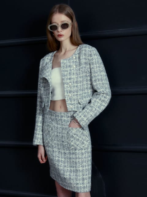 REMM Asymmetric Tweed Mini Skirt_Gray