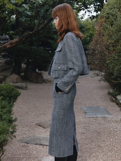 [Signature] SOPHIA Tweed Wool Long Skirt_Black