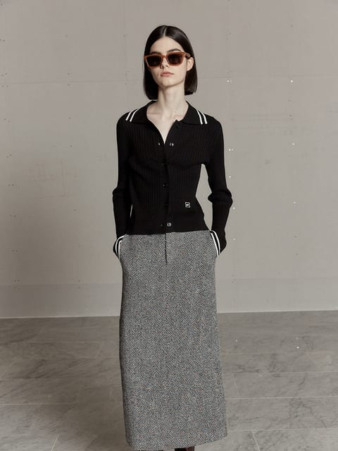 SOPHIA Tweed Wool Long Skirt_Black