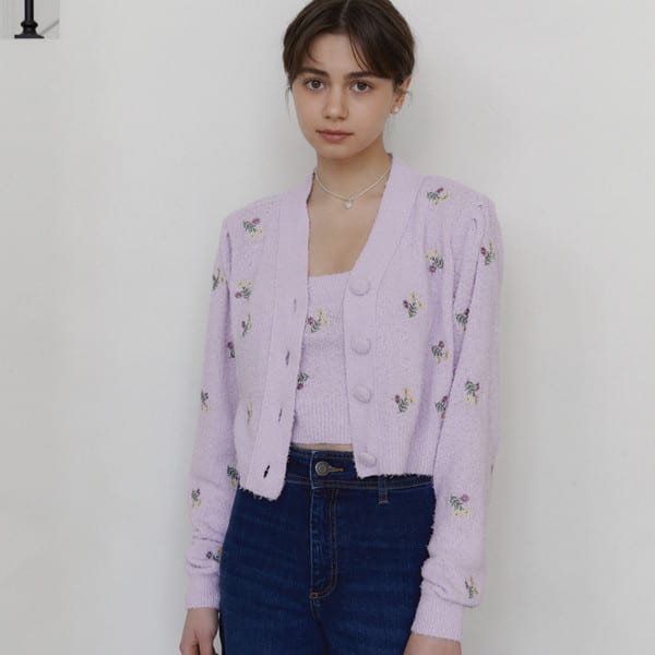 Floral Embroidery Knit Cardigan