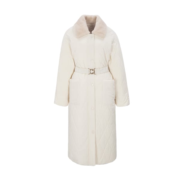 Organic Goose Quilting Belted Long Coat