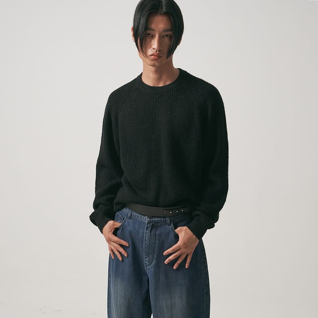 키드모헤어 오버핏 스웨터 (블랙)