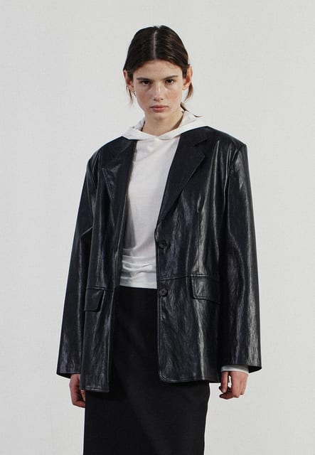 OVER FIT SINGLE LEATHER JACKET - BLACK