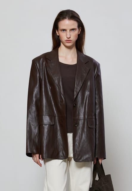 OVER FIT SINGLE LEATHER JACKET - BROWN
