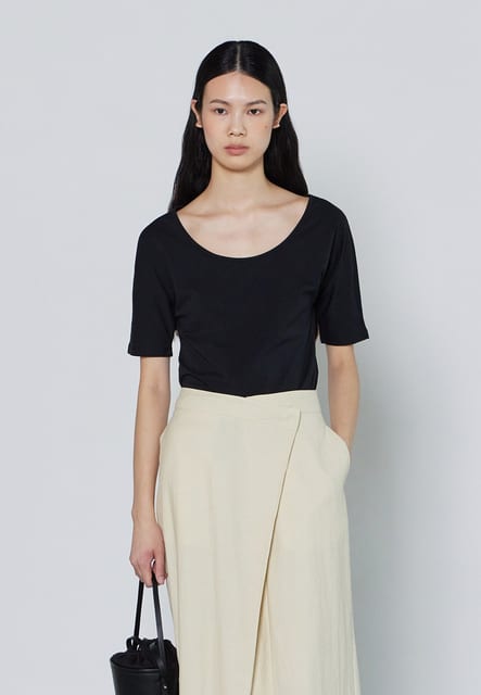 SLIM FIT U NECK T-SHIRTS - BLACK