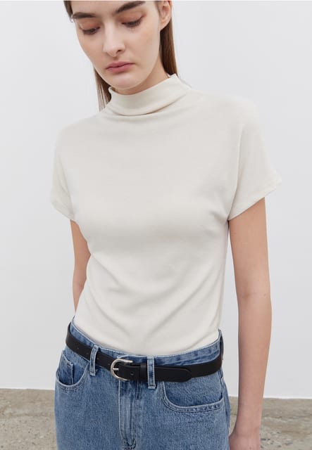 TURTLE NECK HALF SLEEVE T-SHIRTS - LIGHT BEIGE