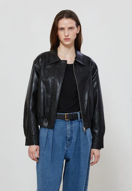 VEGAN LEATHER BIKER BLOUSON - BLACK