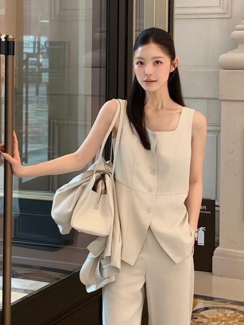 린넨 베스트 블라우스 - 아이보리 / Linen Vest Blouse - Ivory