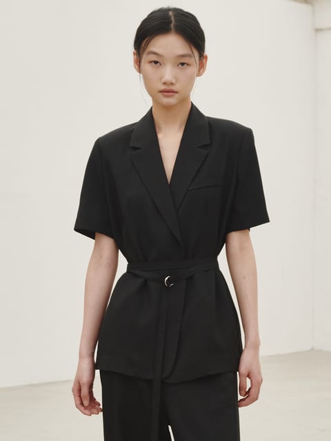 린넨 벨티드 자켓 -블랙 / Linen Belted Jacket - Black