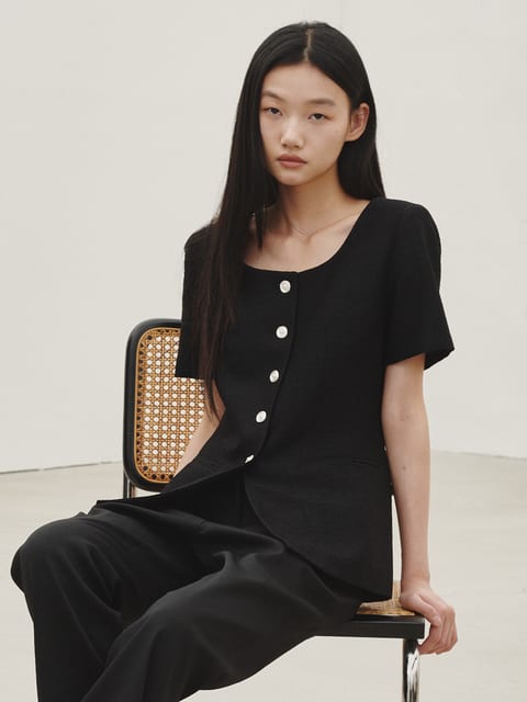 썸머 트위드 라인 자켓 - 블랙 / Summer Tweed Line Jacket - Black
