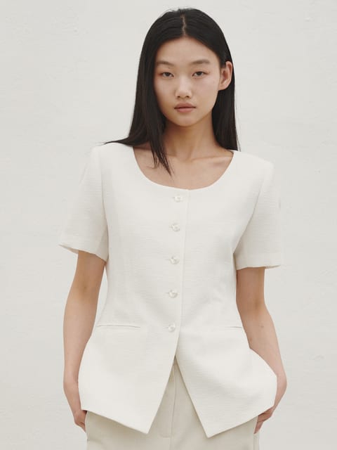 썸머 트위드 라인 자켓 - 화이트 / Summer Tweed Line Jacket - White