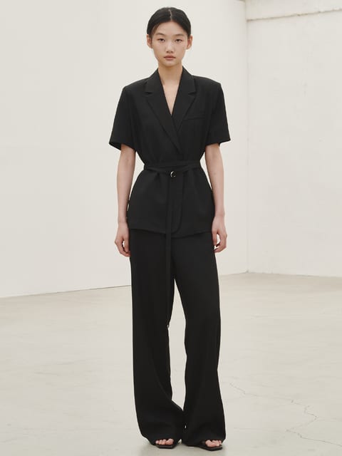 린넨 벨티드 자켓 셋업 - 블랙 / Linen Belted Jacket Set up - Black
