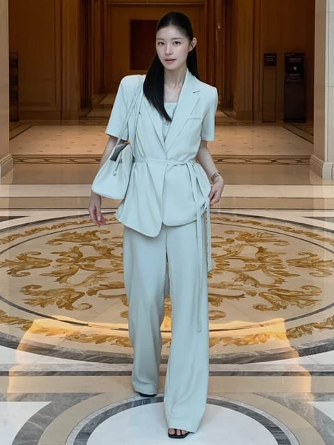 린넨 벨티드 자켓 셋업 - 아이보리 / Linen Belted Jacke Set up - Ivory