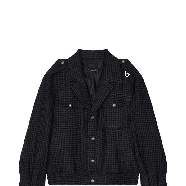 LINEN HOUNDTOOTH MILITARY JACKET