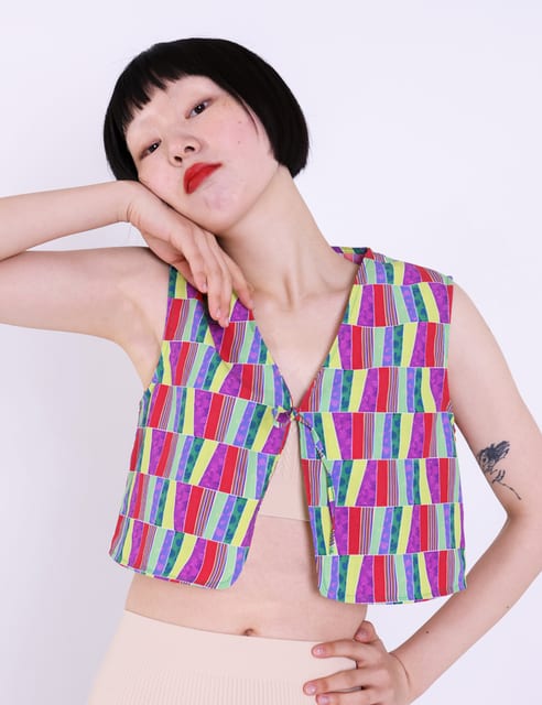 조각보 프린트 베스트 Patchwork Bojagi Vest