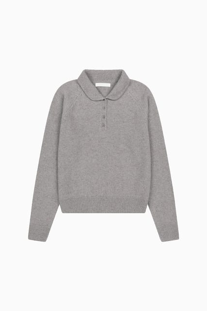 RACCOON COLLAR WOOL KNIT, ASH GRAY