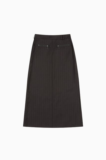 STRIPE SLIT LONG SKIRT, BROWN