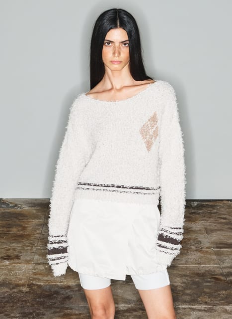 [THEOPEN PRODUCT] ARGYLE CROPPED KNIT PULLOVER, BEIGE