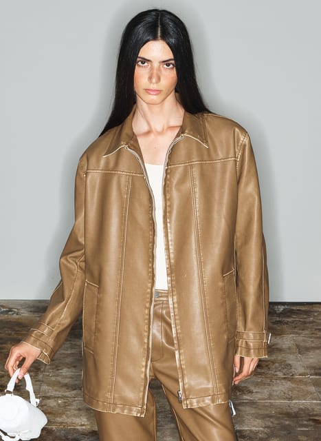[THEOPEN PRODUCT] ECO-LEATHER PRINT JACKET, BROWN