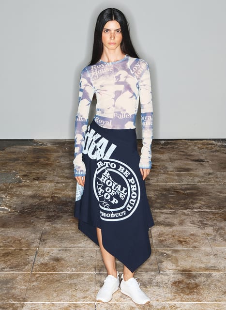 [THEOPEN PRODUCT] MESH PRINTED DRESS, NAVY
