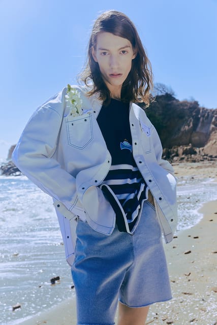 HALF & HALF DAMAGED DENIM WHITE SHIRTS