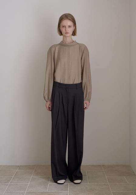 CLASSIC WOOL WIDE SLACKS_CHARCOAL BROWN