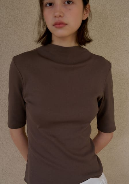 HALF NECK COTTON T-SHIRTS_BROWN_OD2C2MTS40BRW